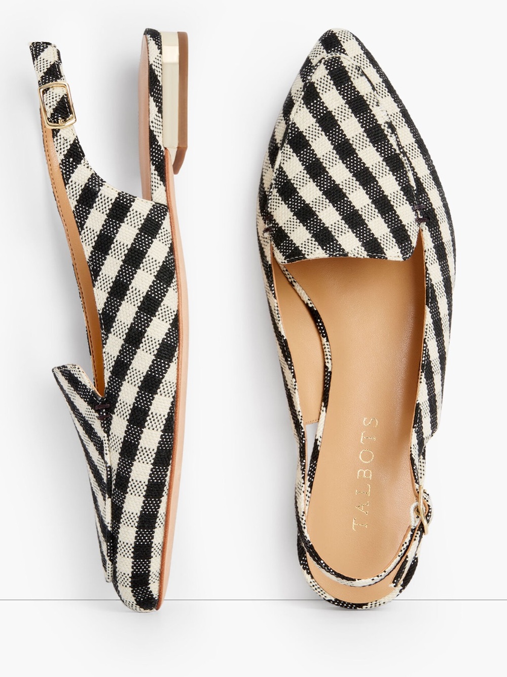 Talbots Poppy Pointed Toe Slingbacks Gingham Flats Size 7